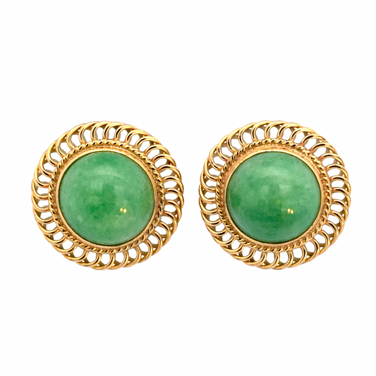 Vintage 14K Yellow Gold Jade Cabochon Earrings