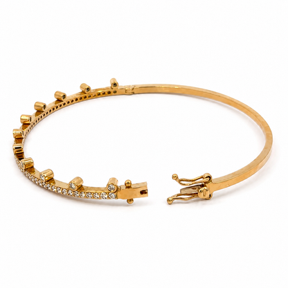 18K Yellow Gold Diamond Bangle with Raised Bezel Accents