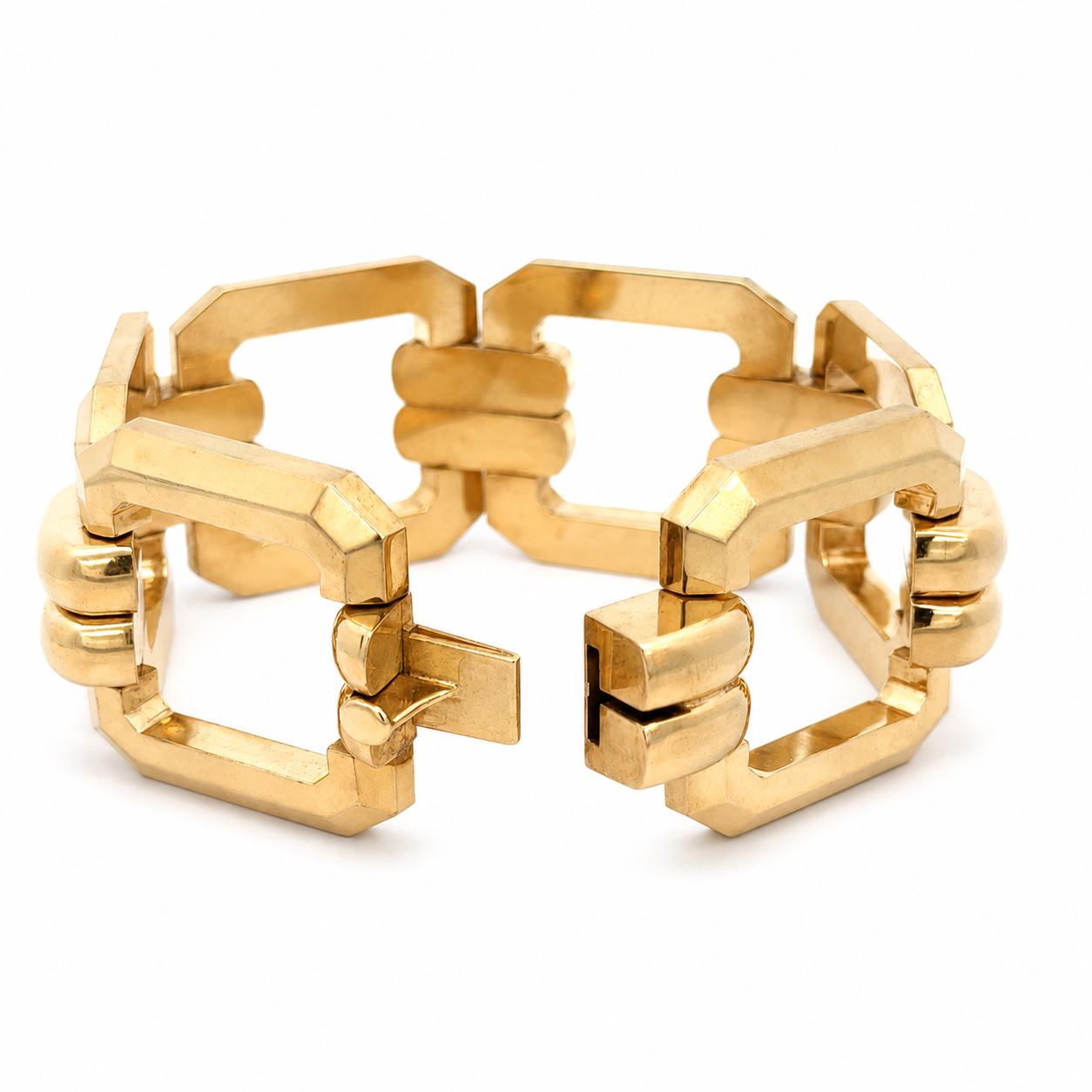 Vintage Italian 14K Yellow Gold Large Geometric Link Statement Bracelet