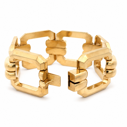 Vintage Italian 14K Yellow Gold Large Geometric Link Statement Bracelet