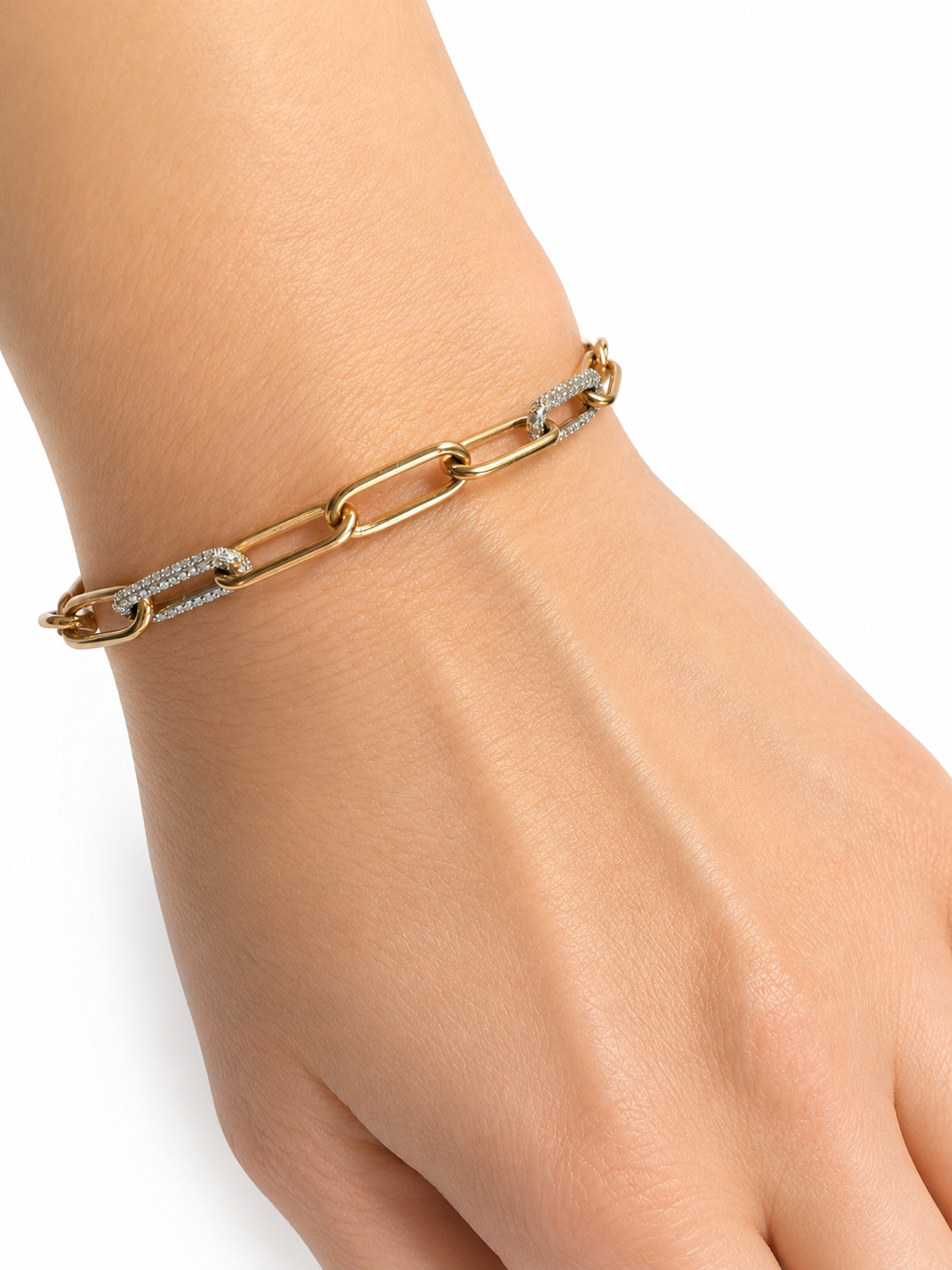 14K Rose Gold Diamond Paperclip Link Bracelet