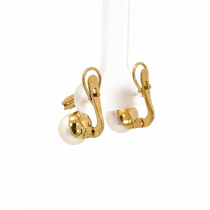 18K Yellow Gold Pearl & Diamond Lever-Back Earrings