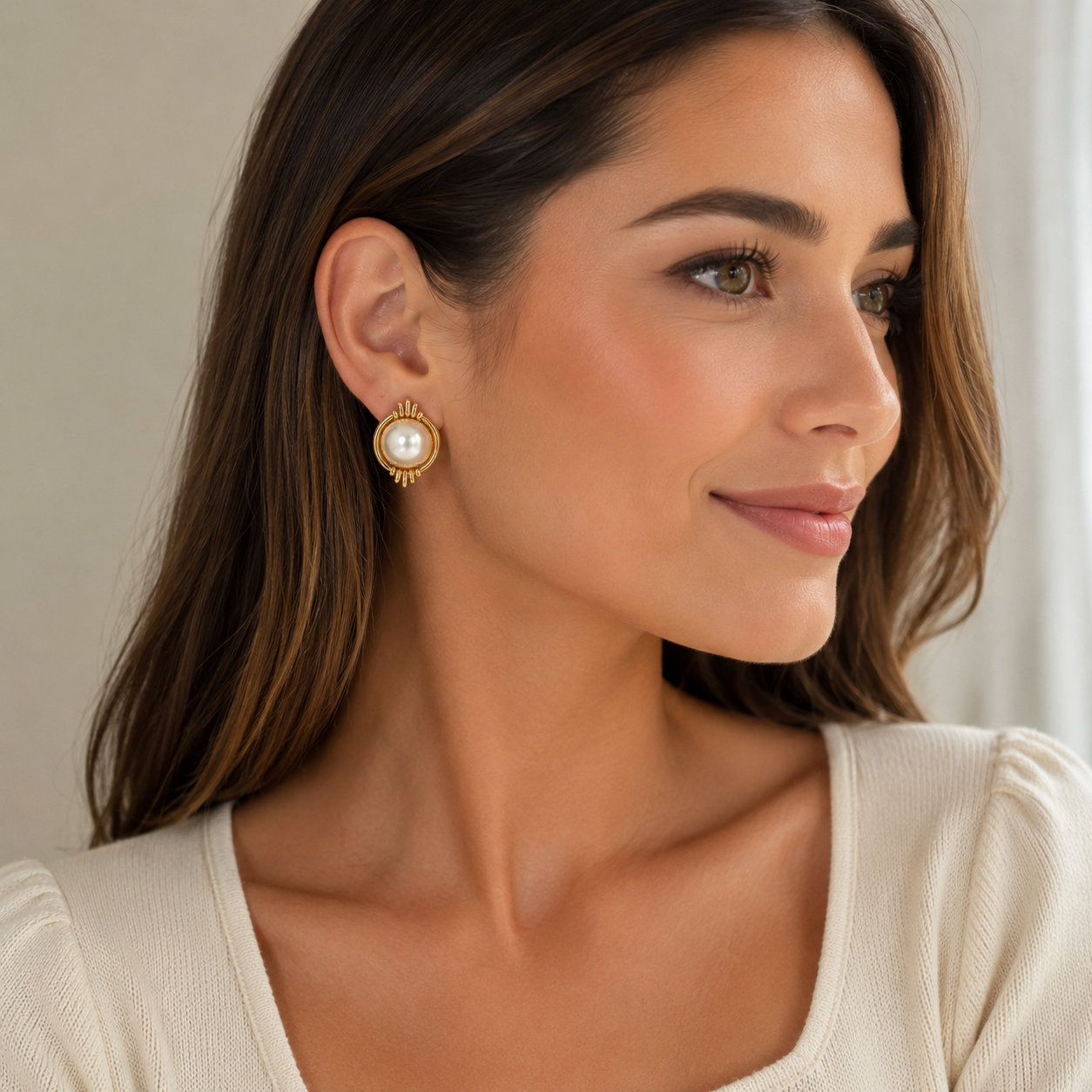 Estate 18K Yellow Gold Mother of Pearl Earrings | Timeless Classic