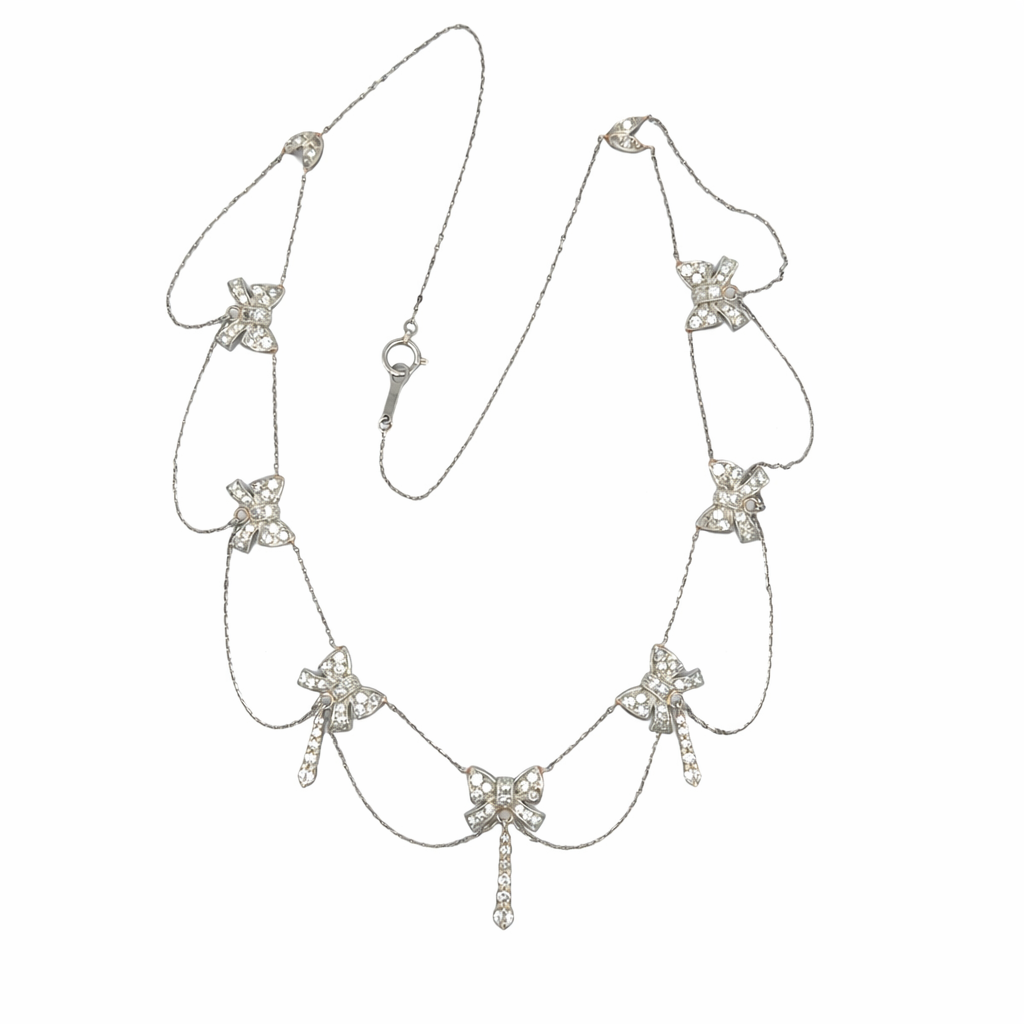 Antique Diamond Bow Platinum Garland Necklace