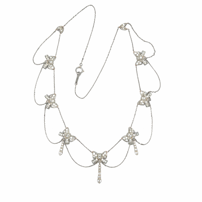 Antique Diamond Bow Platinum Garland Necklace