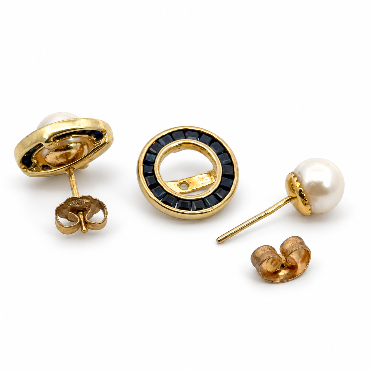 14K Yellow Gold Sapphire & Interchangeable Pearl Earrings