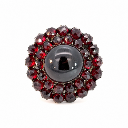 Vintage Yellow Gold Garnet Bloom Statement Ring
