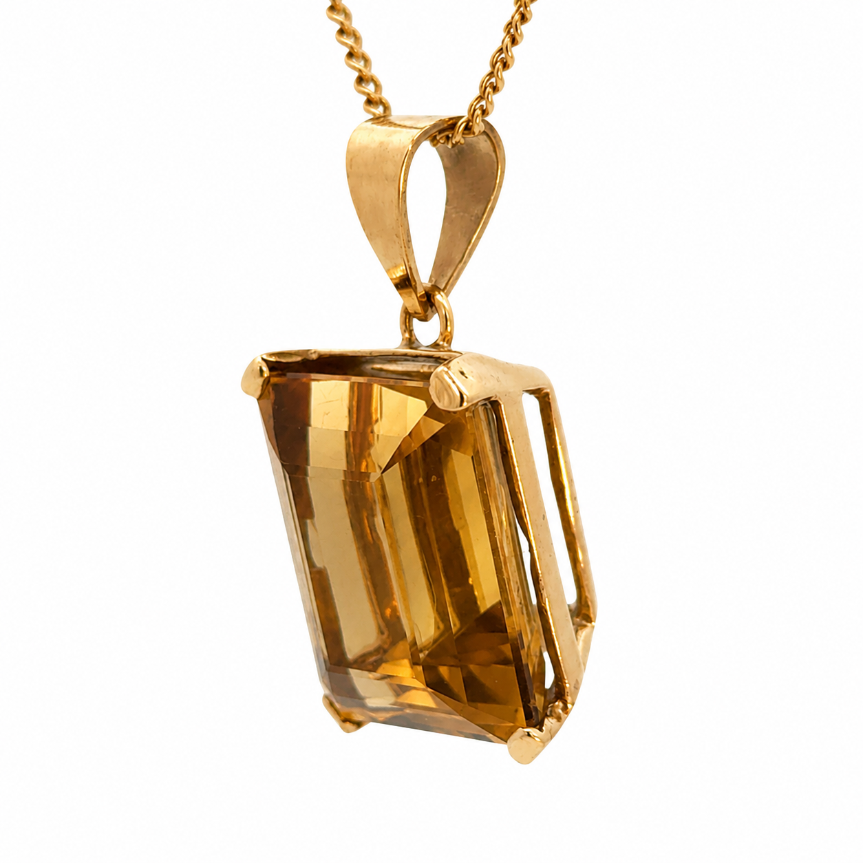 14K Yellow Gold Emerald-Cut Citrine Pendant