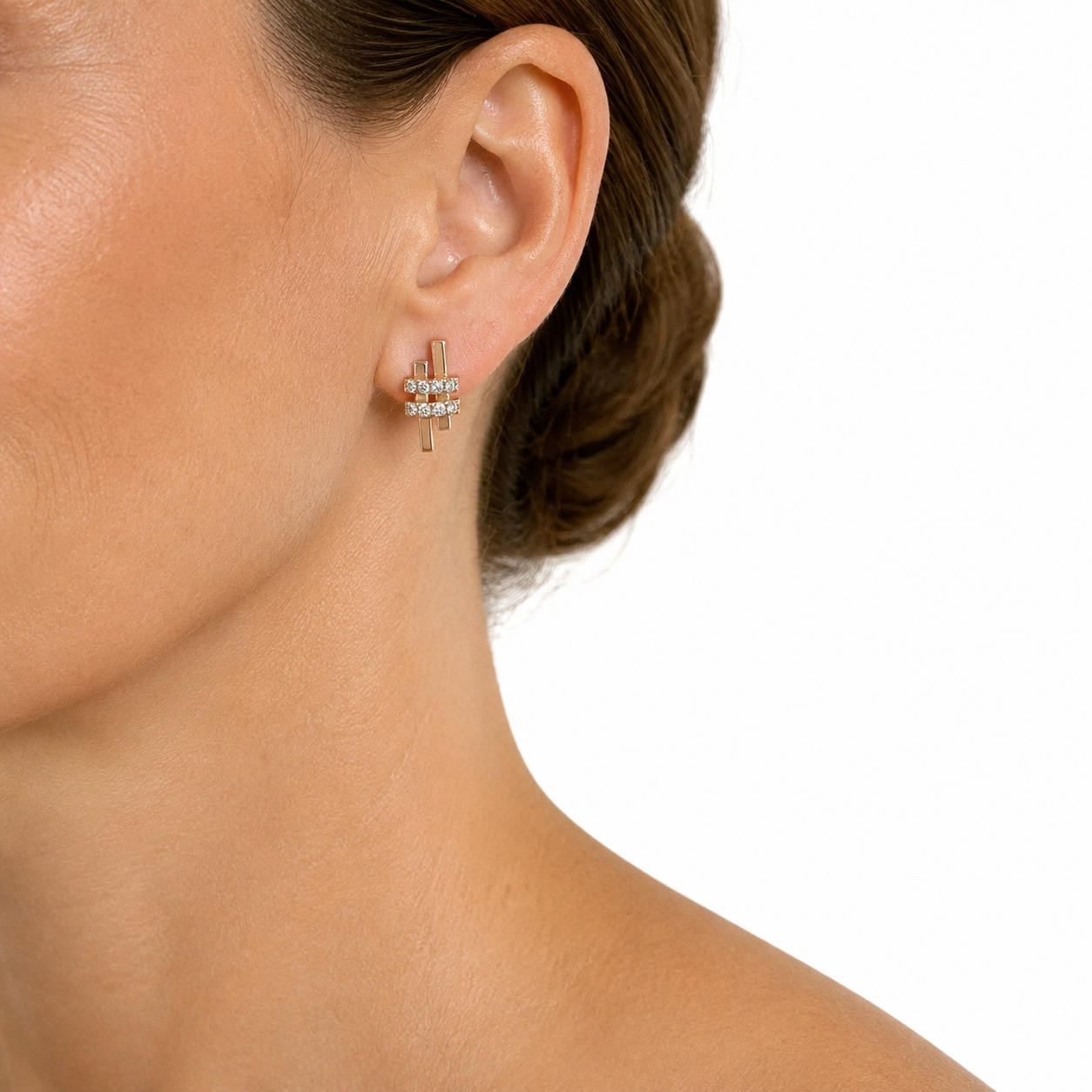 Vintage Russian 14K Rose Gold Diamond Geometric Earrings