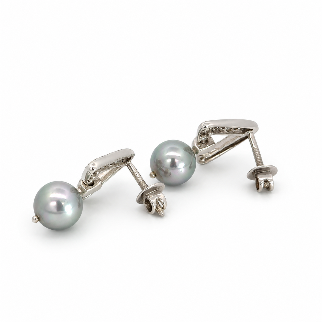 18K White Gold Diamond & Blue Pearl Drop Earrings