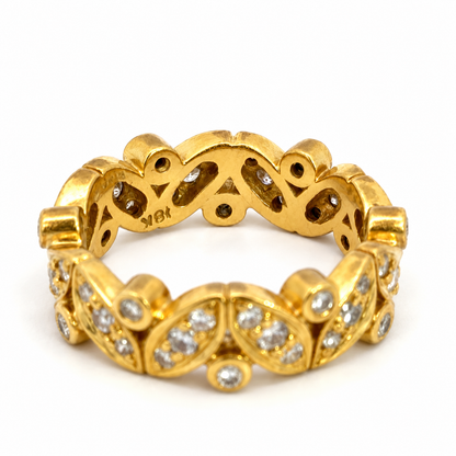 18K Yellow Gold Diamond Leaf Band Ring