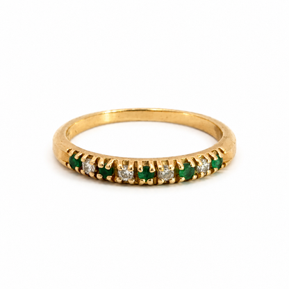 14K Yellow Gold Emerald and Diamond Stacking Ring