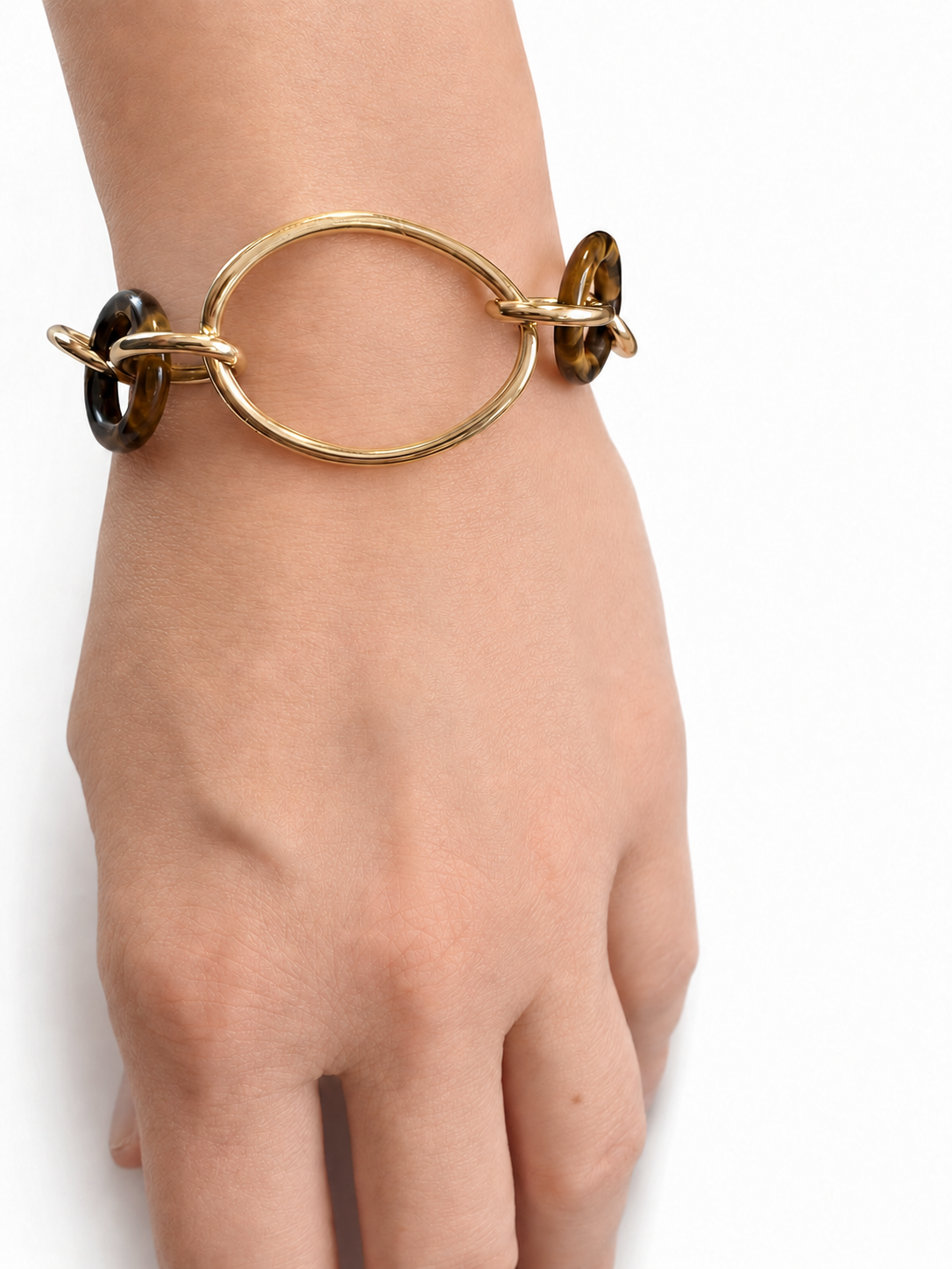 Vintage 18K Yellow Gold & Tiger’s Eye Mixed-Link Toggle Bracelet