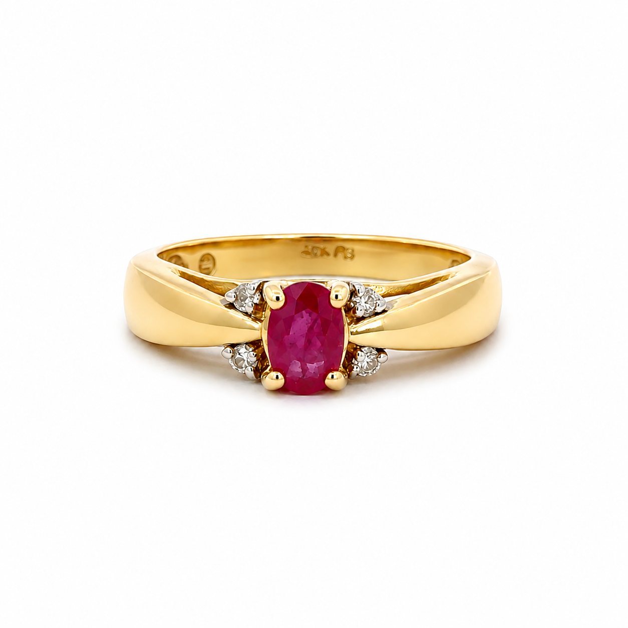 14K Yellow Gold Oval Ruby & Diamond Ring
