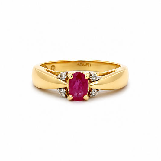 14K Yellow Gold Oval Ruby & Diamond Ring