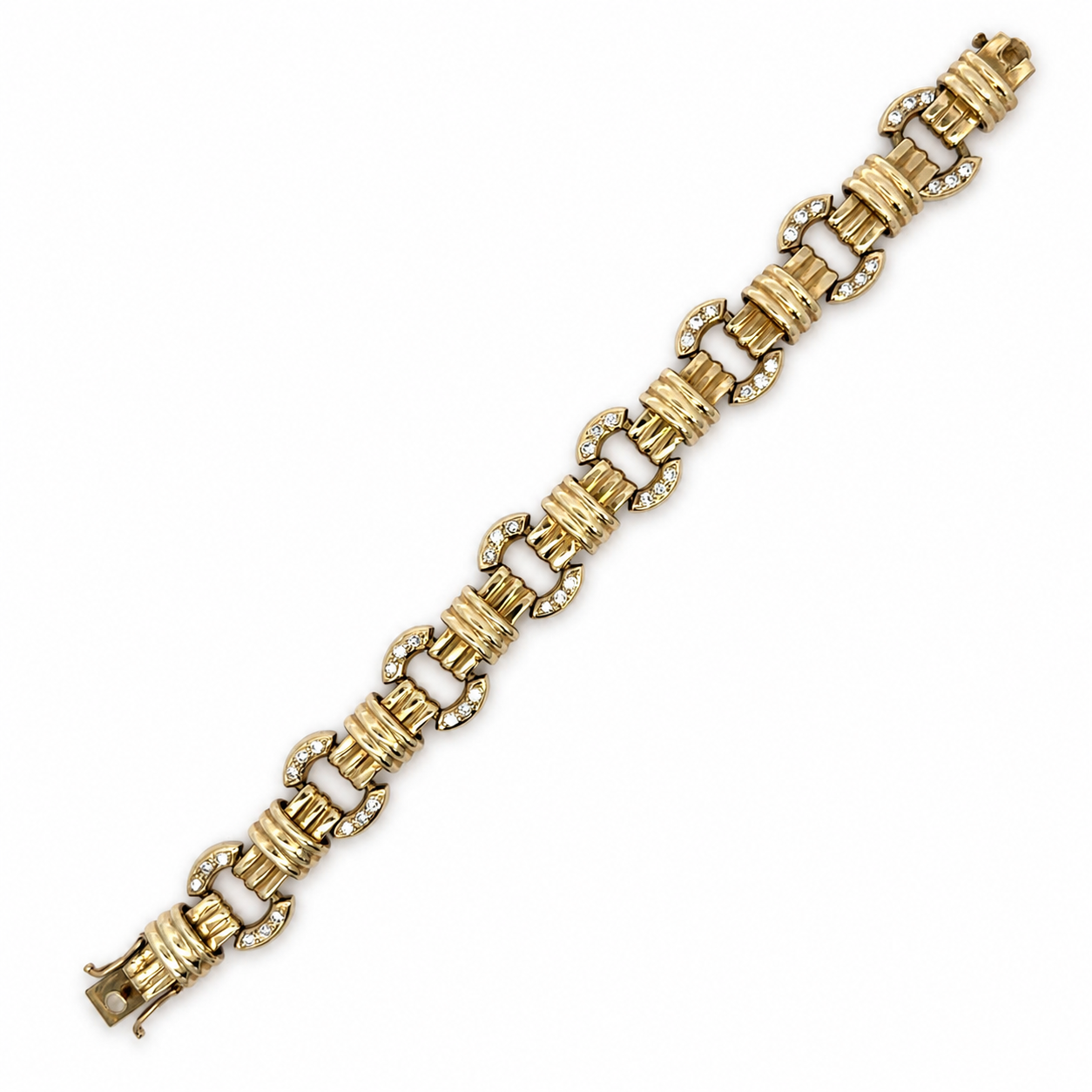 Retro 14K Yellow Gold Diamond Link Bracelet