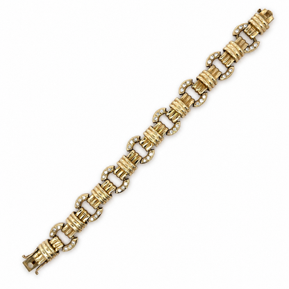 Retro 14K Yellow Gold Diamond Link Bracelet