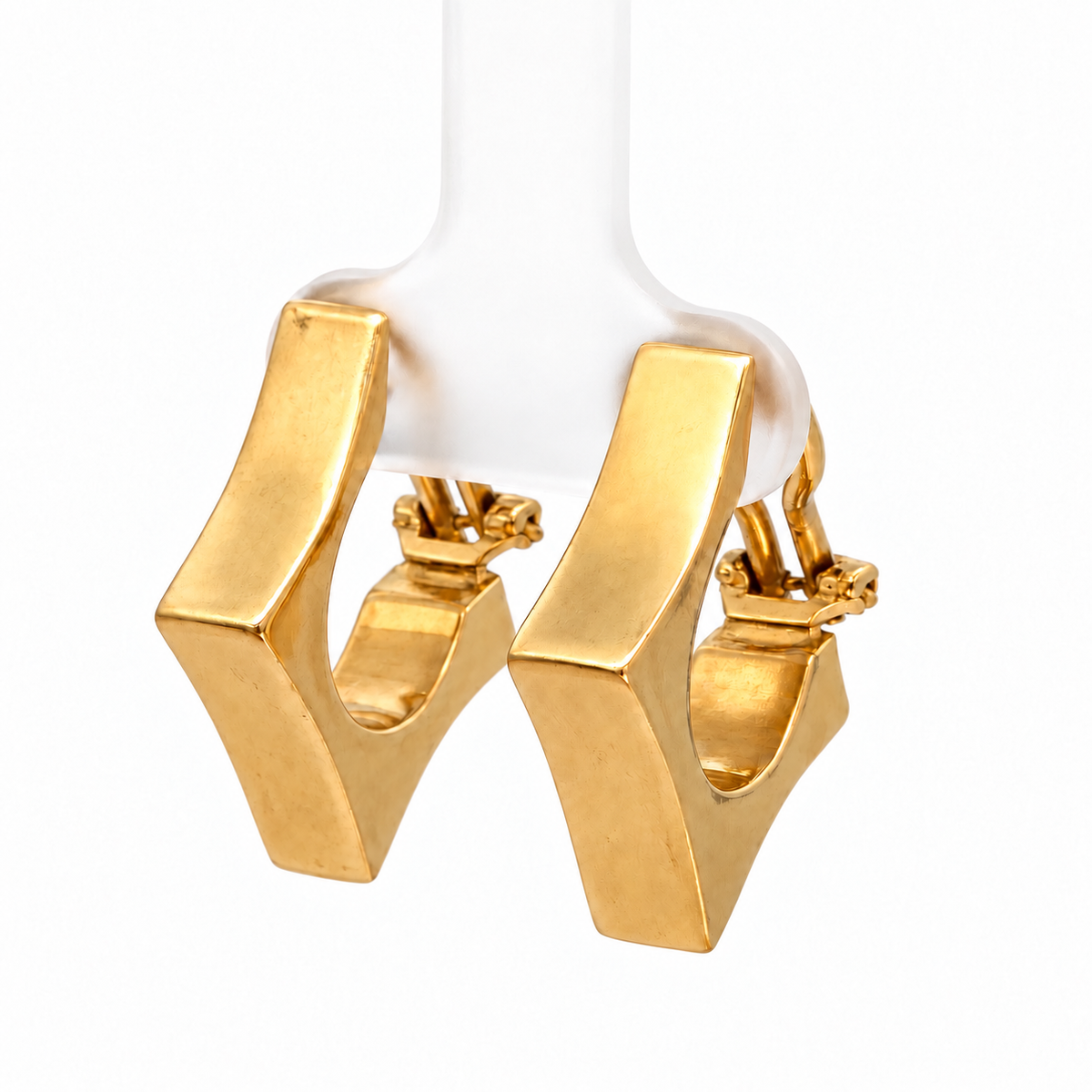 14K Yellow Gold Angular Hoop Earrings with French Clips