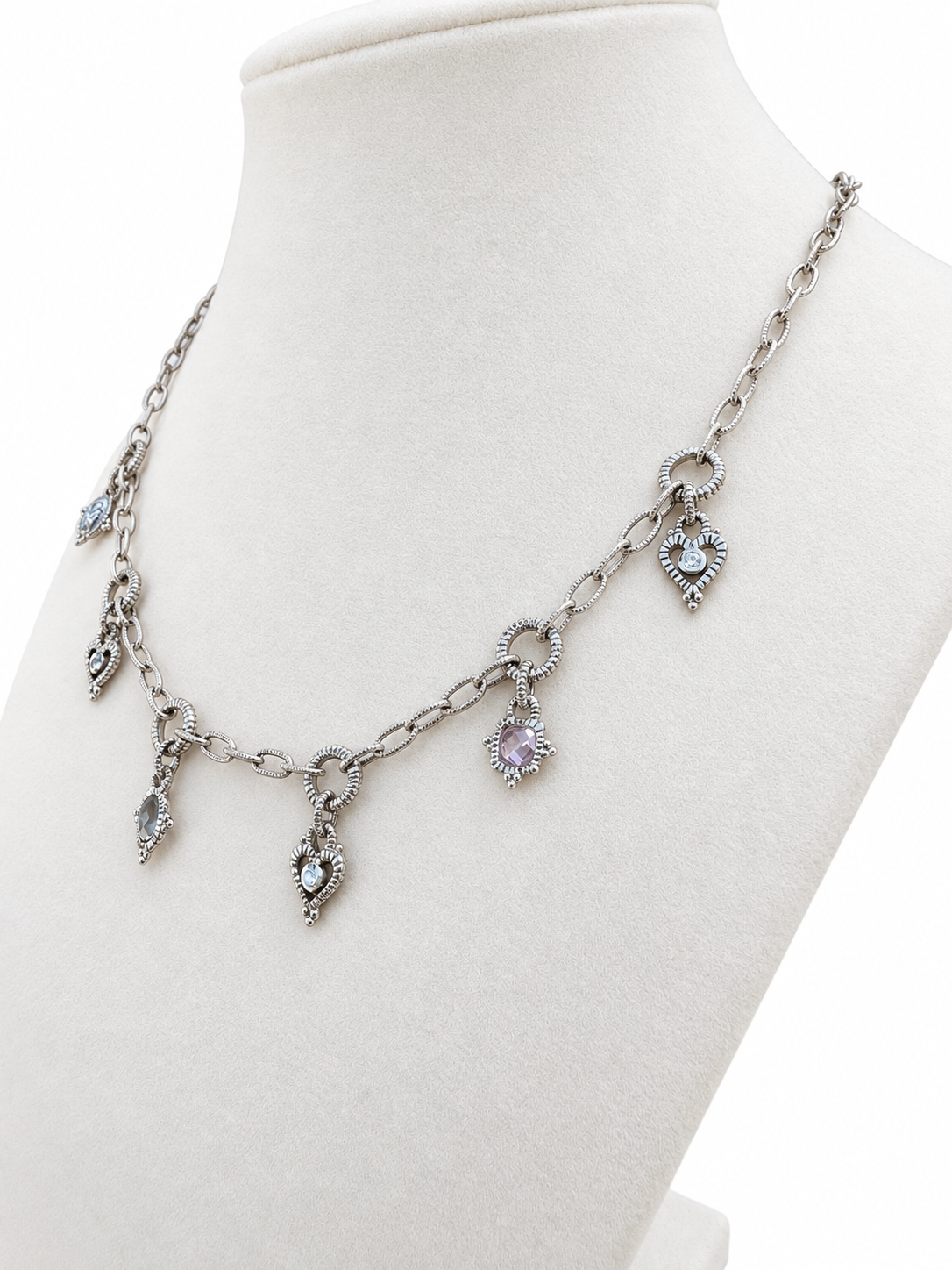 Judith Ripka 18K White Gold Diamond & Pastel Gemstone Six-Charm Necklace, 16.5 Inches