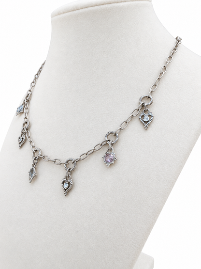 Judith Ripka 18K White Gold Diamond & Pastel Gemstone Six-Charm Necklace, 16.5 Inches