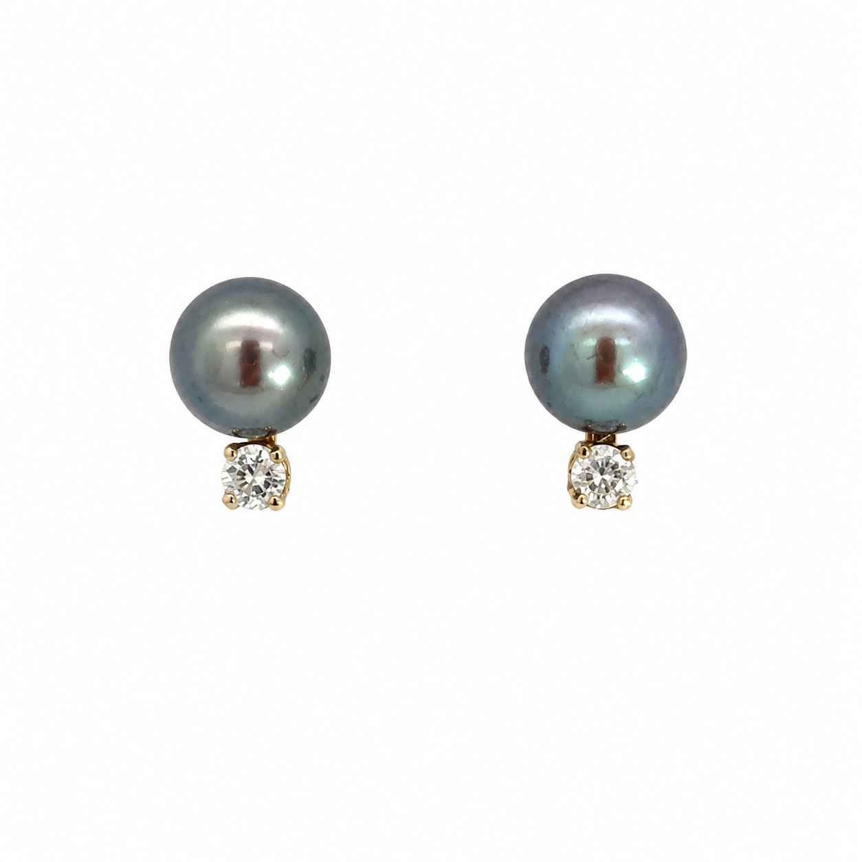 14K Yellow Gold Black Pearl & Diamond Accent Earrings