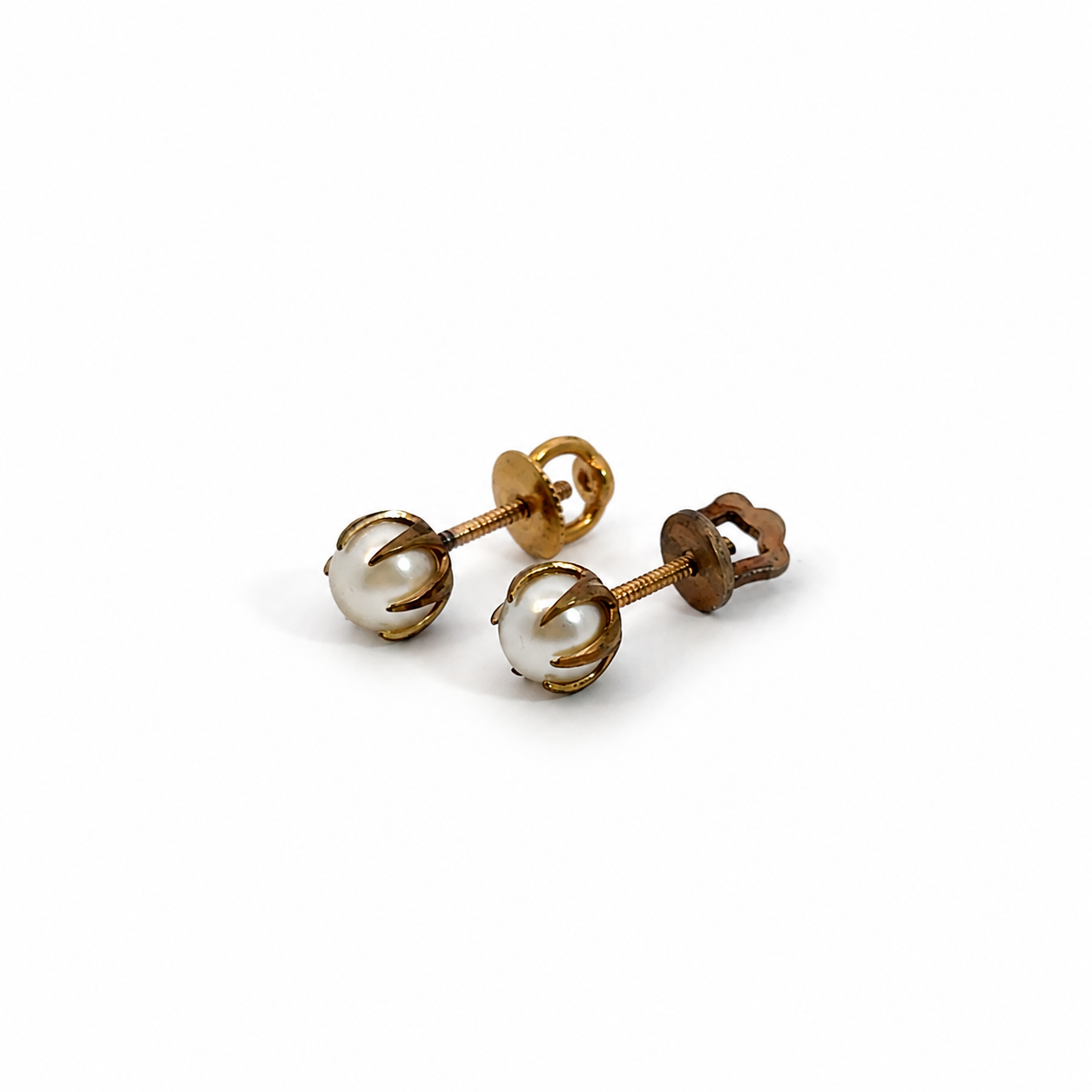 Vintage Yellow Gold Pearl Screw-Back Earrings