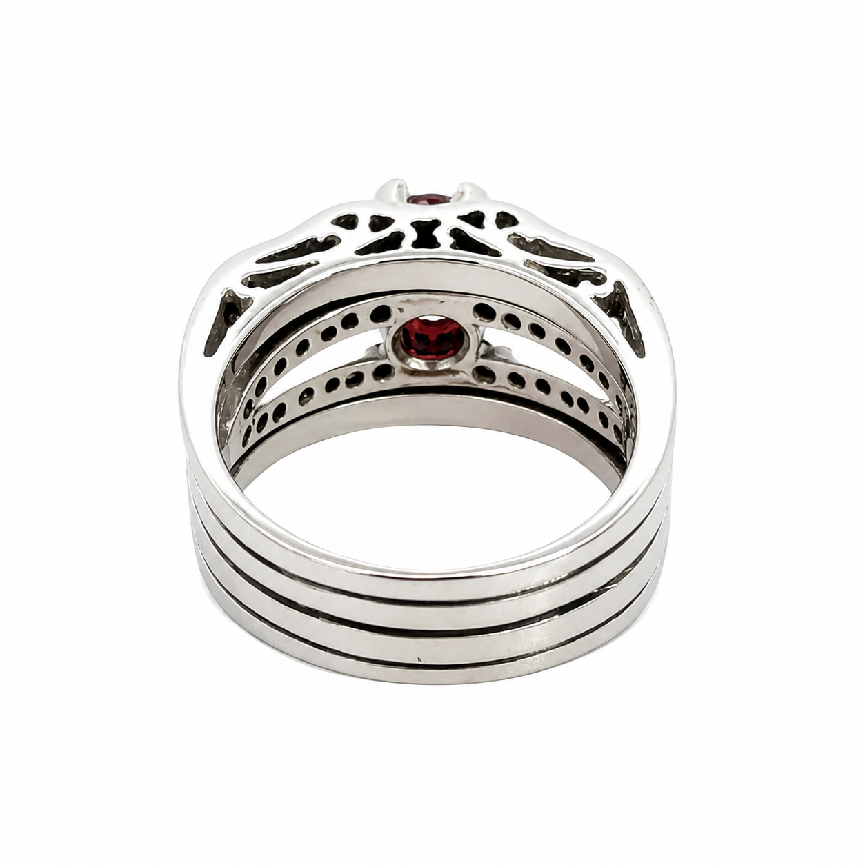 18K White Gold Garnet & Diamond Multi-Band Statement Ring