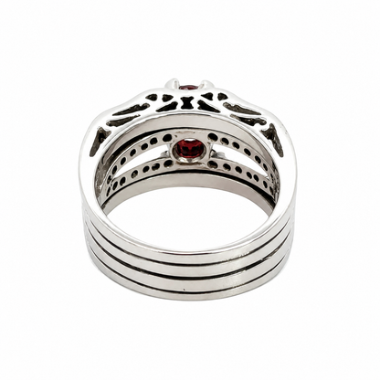 18K White Gold Garnet & Diamond Multi-Band Statement Ring