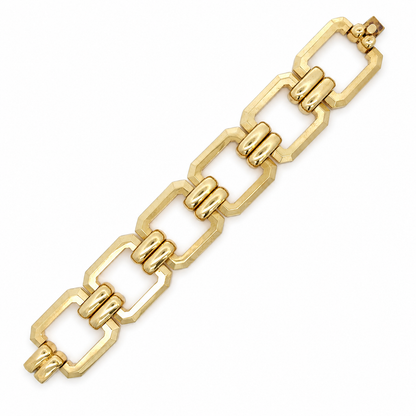 Vintage Italian 14K Yellow Gold Large Geometric Link Statement Bracelet