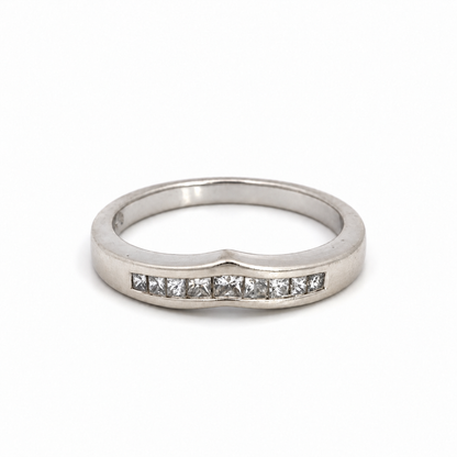 14K White Gold Square Diamond Contoured Band