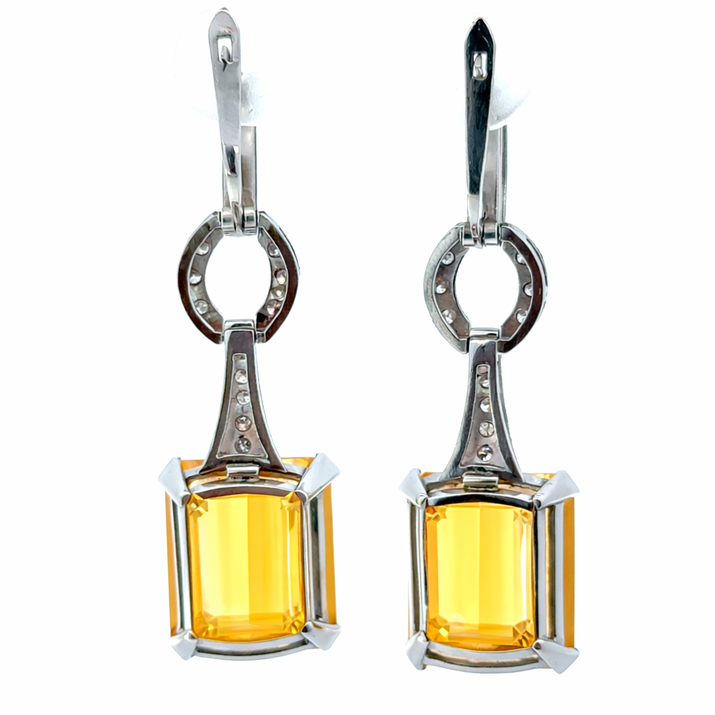 Vintage 1950s Platinum Yellow Topaz & Diamond Drop Earrings
