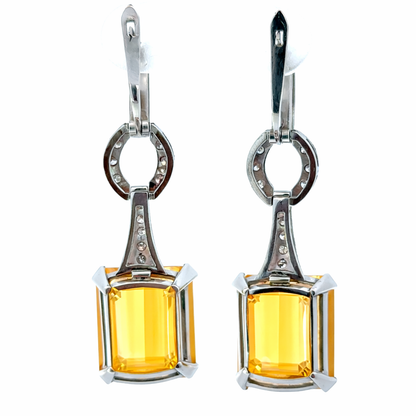 Vintage 1950s Platinum Yellow Topaz & Diamond Drop Earrings