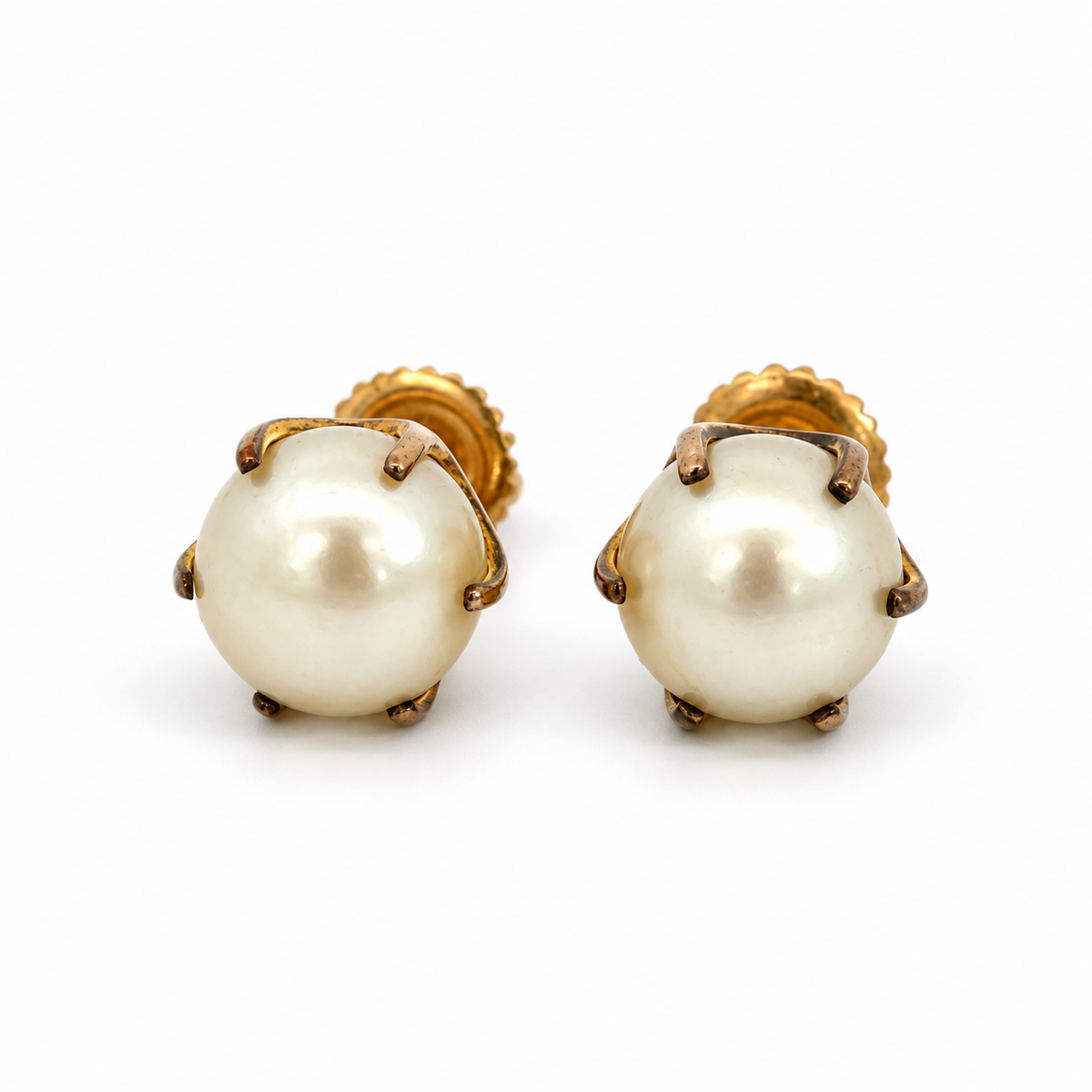 14K Yellow Gold Pearl Earrings with Openwork Cage Settings