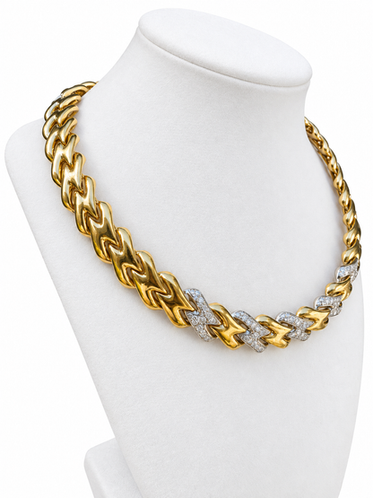 18K Yellow Gold Diamond Sculptural Link Necklace – Approx. 3.15 CT