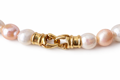 Freshwater Baroque Pearl Necklace 16” Pink Peach Overtone 14K Gold Clasp