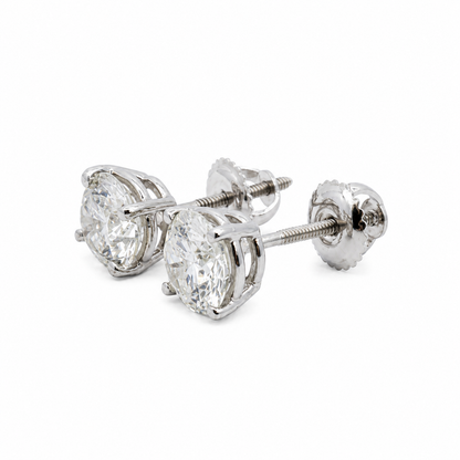 Natural Diamond Solitaire Stud Earrings 14K White Gold