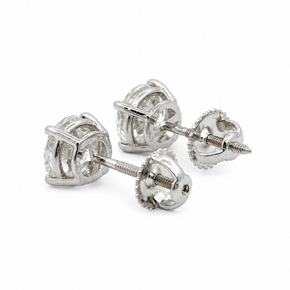 Natural Diamond Solitaire Stud Earrings 14K White Gold
