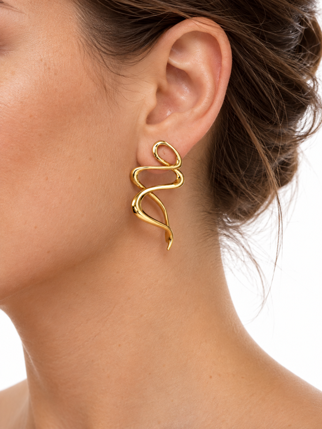 14K Yellow Gold Sculptural Ribbon Earrings