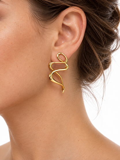 14K Yellow Gold Sculptural Ribbon Earrings