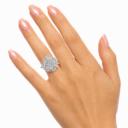 Vintage 14K White Gold Diamond Statement Ring Round & Baguette Diamonds