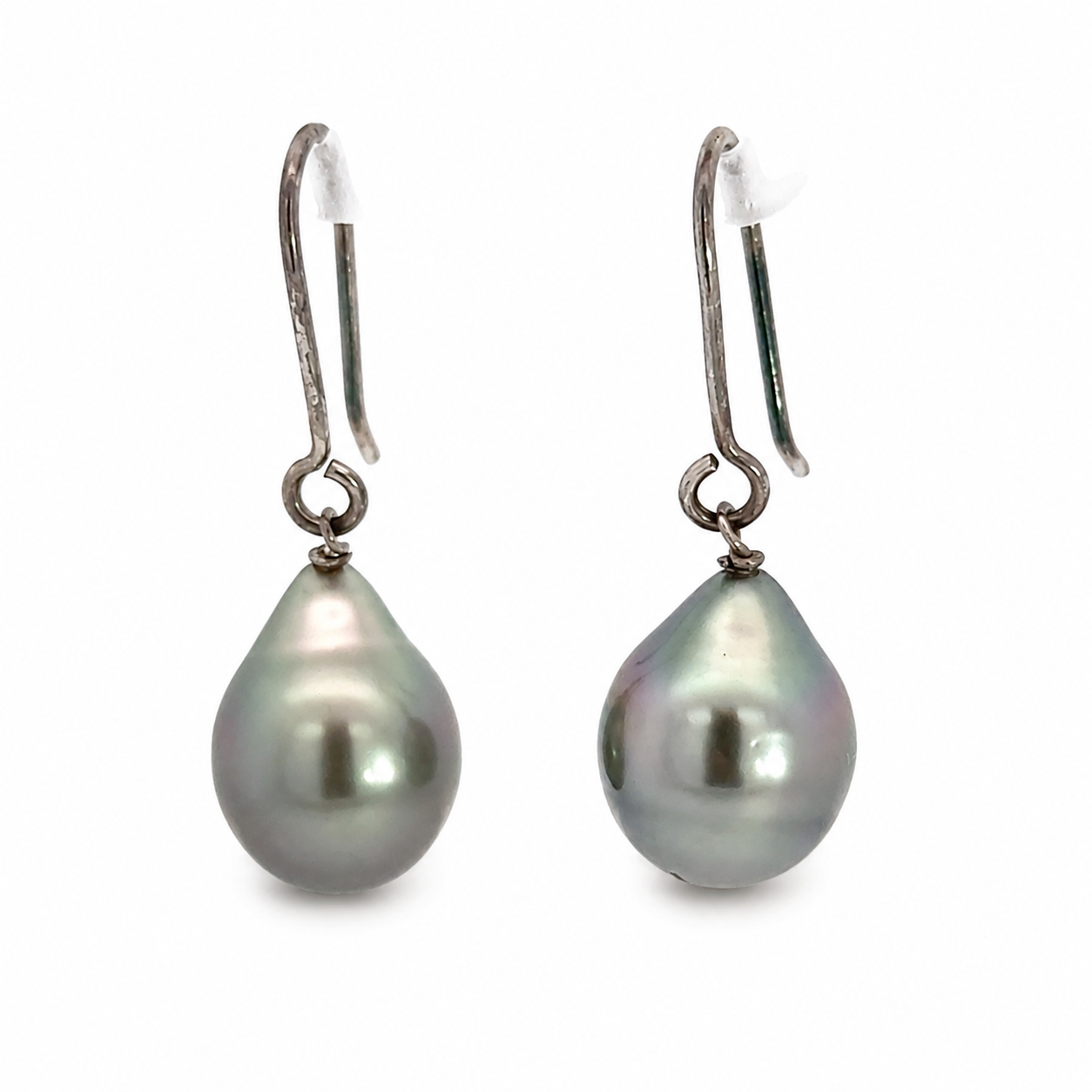 White Gold Baroque Blue-Gray Pearl Drop Earrings
