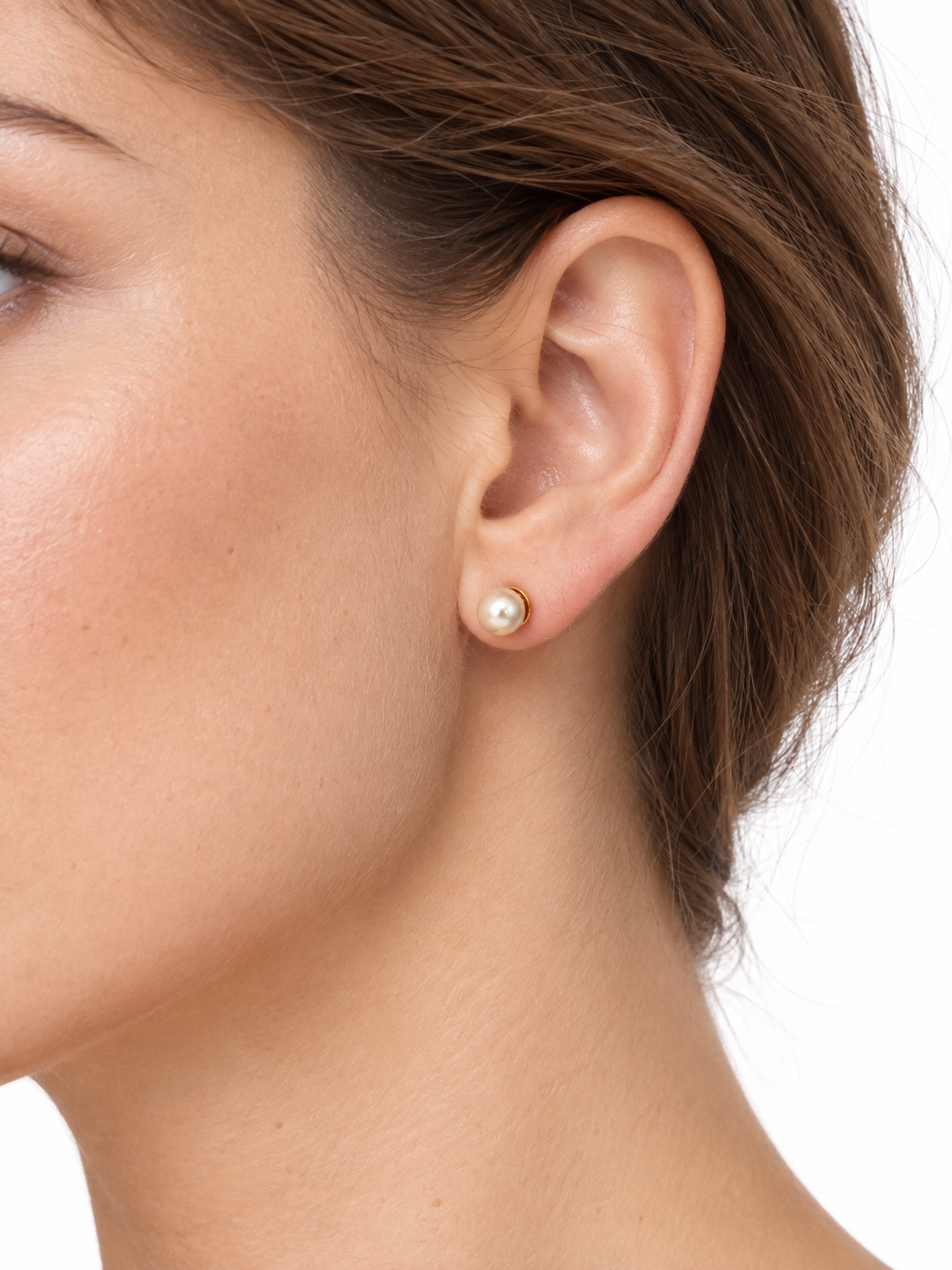 Yellow Gold Cream Pearl Stud Earrings