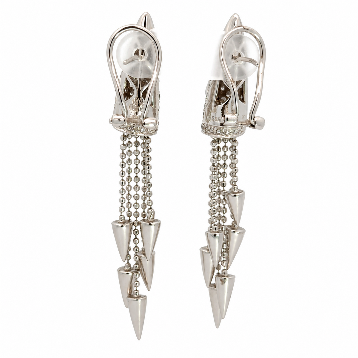 14K White Gold Diamond Tassel Earrings
