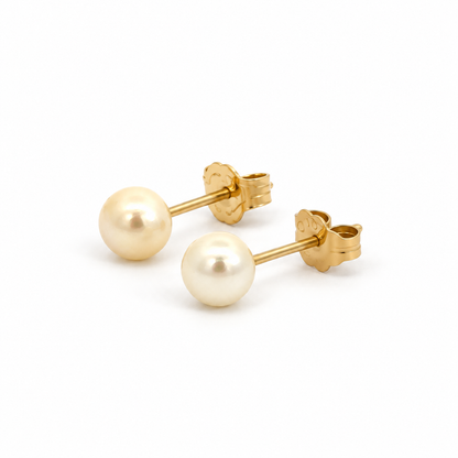 Yellow Gold 5mm Pearl Stud Earrings