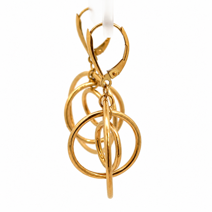 14K Yellow Gold Triple Circle Drop Earrings