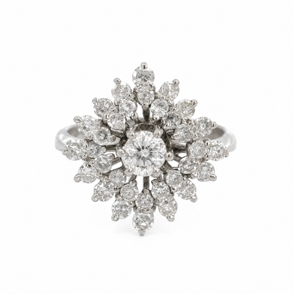 Antique Platinum Diamond Flower Ring – Vintage 1940s Floral Cluster
