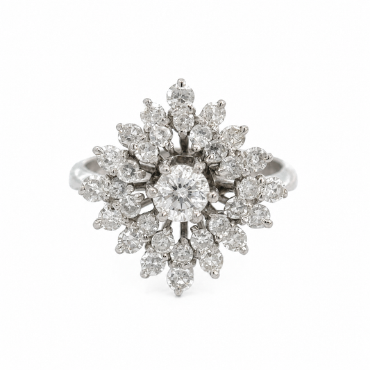 Antique Platinum Diamond Flower Ring – Vintage 1940s Floral Cluster
