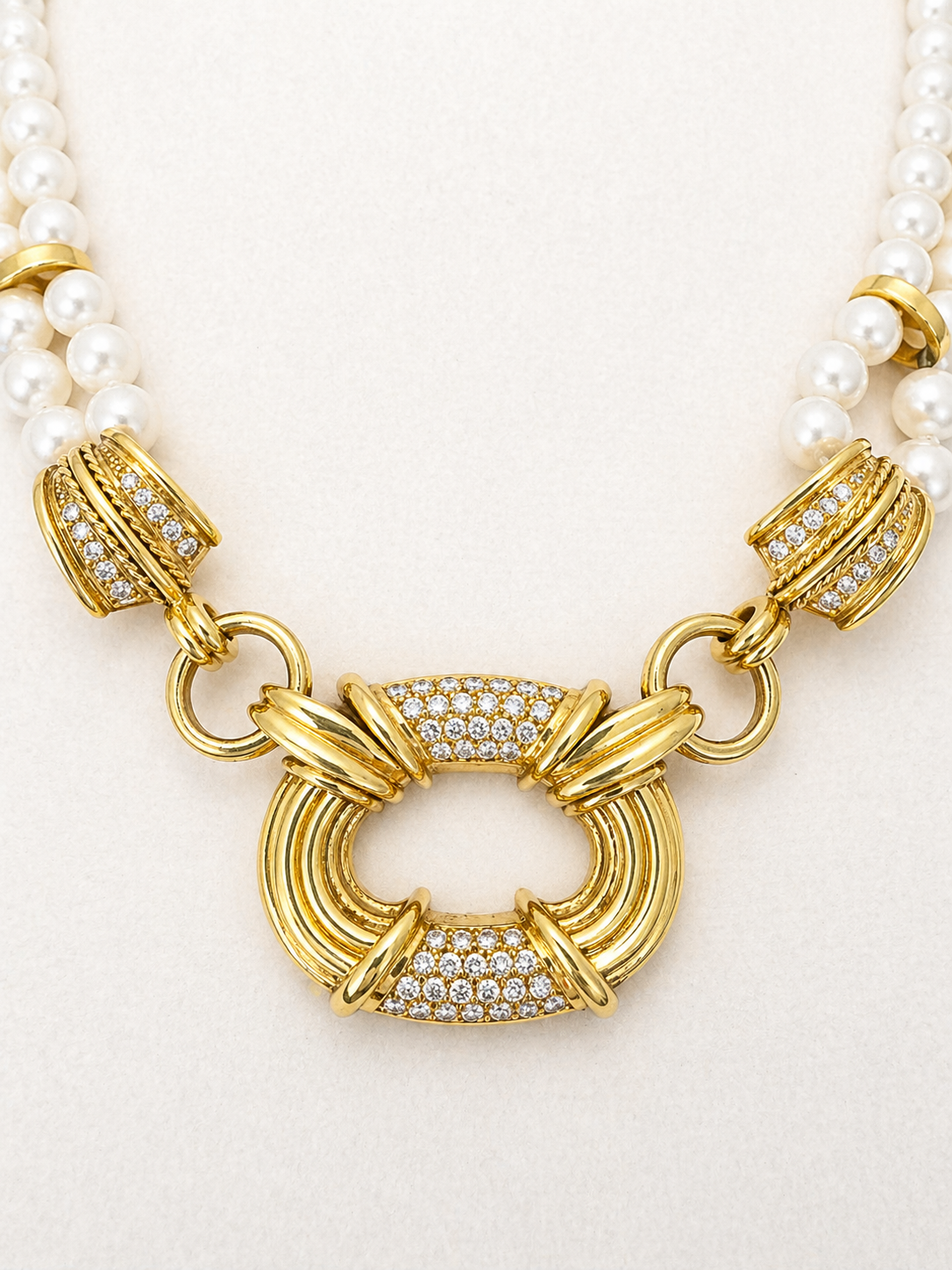 Vintage 1950's South Sea Pearl & Diamond Necklace in 18K Yellow Gold