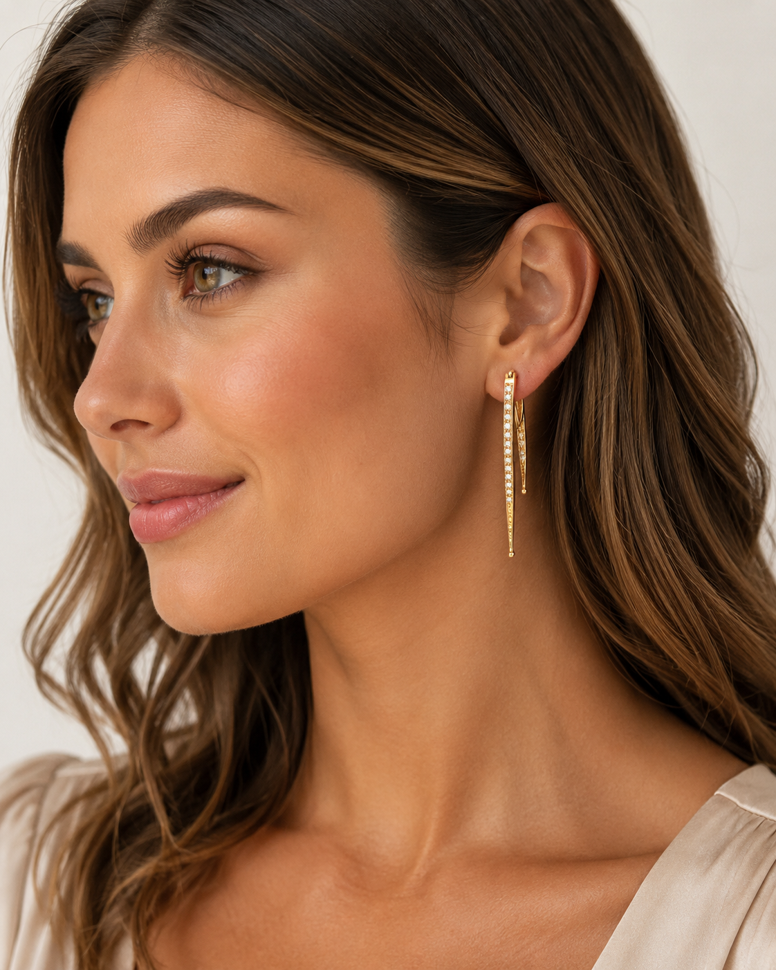 Front-to-Back Diamond Dangle Earrings | 14K Gold Modern Linear Design