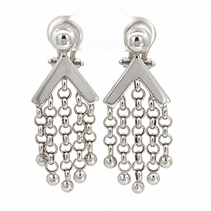 14K White Gold Chevron & Chain Fringe Drop Earrings